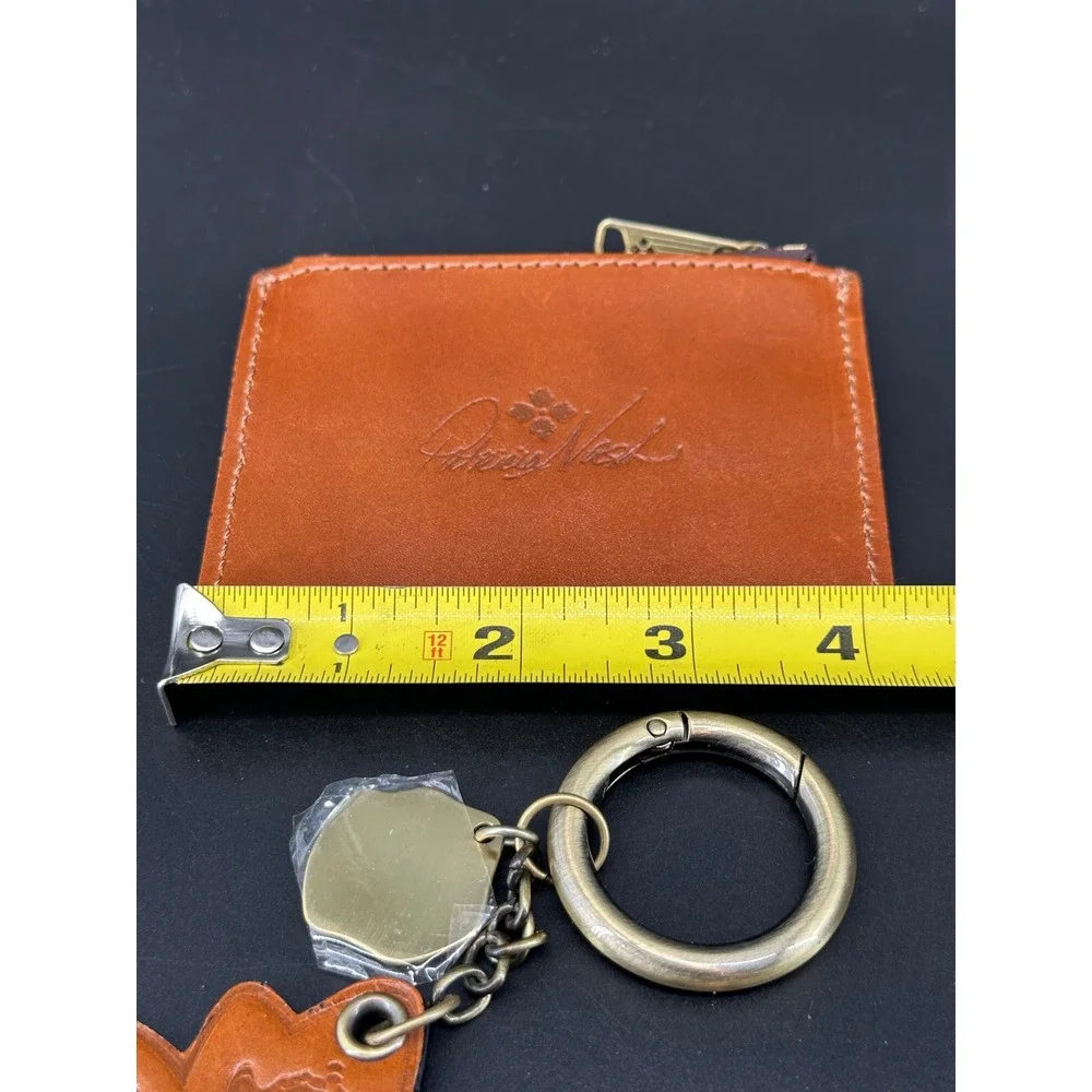 Patricia Nash Leather Card Case and Keychain Set Tan Cognac Flower Charm